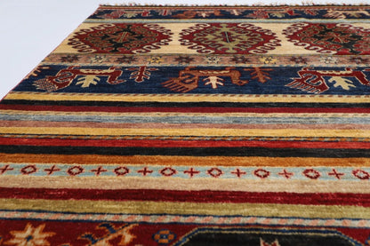 204 x 294 cm | Striped Afghan Tribal Hand Knotted Carpet