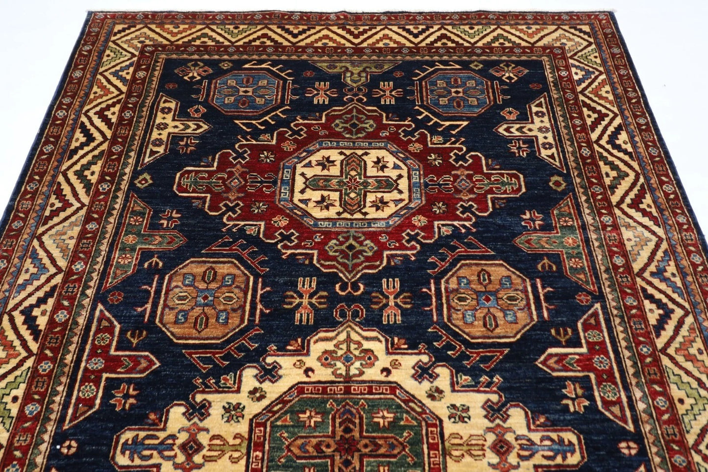 182 x 288 cm |  Kazak Blue Afghan Tribal Hand Knotted Veg Dye Wool carpet
