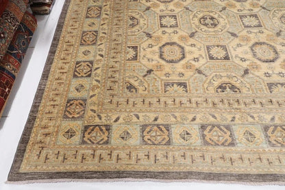 378 x 477 cm | Beige Afghan Handmade Large Size Area Rug Hand Knotted Carpet Living Room Rug