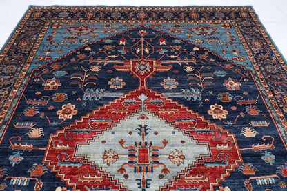 275 x 363 cm | Serapi Navy Afghan Tribal Hand Knotted Carpet