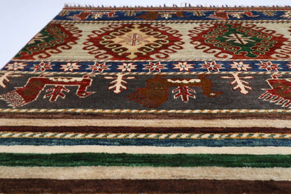 196 x 299 cm | Striped Afghan Tribal Hand Knotted Carpet