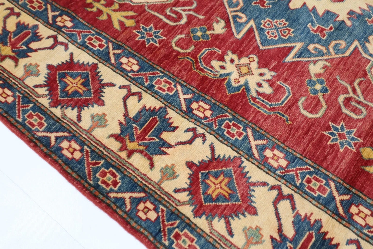 175 x 241 cm | Kazak Afghan Tribal Hand Knotted Veg Dye Wool Carpet