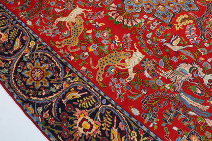 302 x 479 cm | Red Geometric Large Size Area Rug Hand Knotted Carpet Blue Color Rug