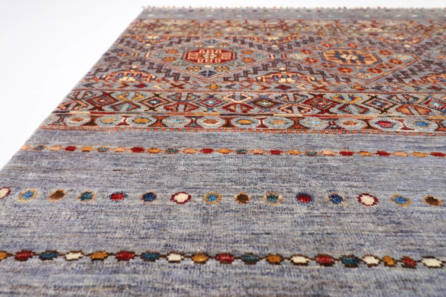 179 x 250 cm | Blueish Grey Afghan Tribal Hand Knotted Veg Dye Wool Carpet