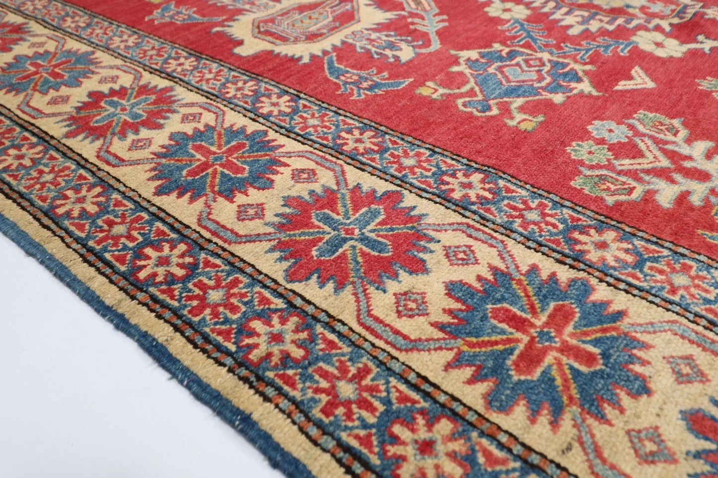 195 x 253 cm | Kazak Afghan Tribal Hand Knotted Veg Dye Wool Carpet