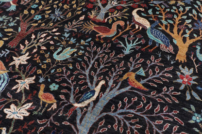 363 x 436 cm | Birds Black Afghan Tribal Hand Knotted Carpet