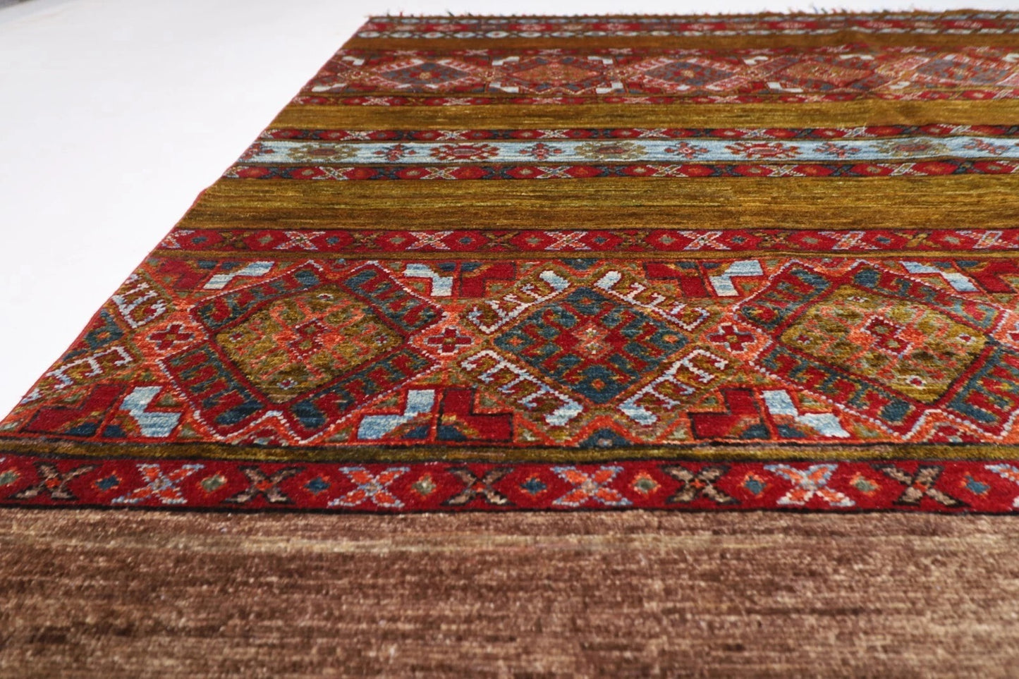198 x 290 cm | Striped Afghan Tribal Hand Knotted Carpet