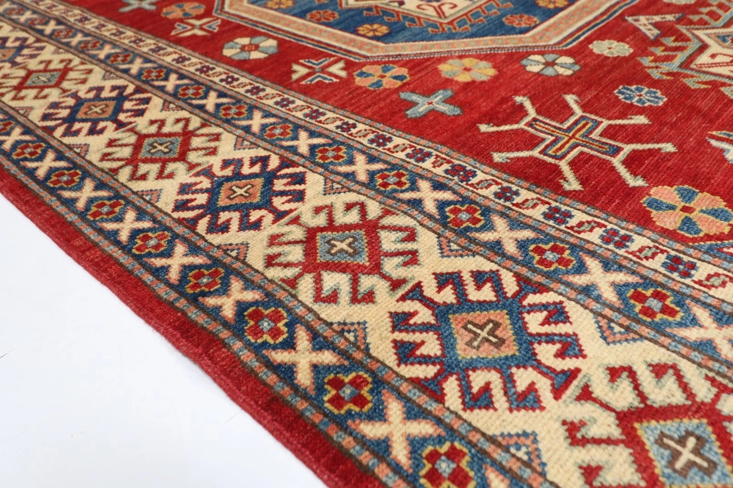 177 x 248 cm | Kazak Afghan Tribal Hand Knotted Veg Dye Wool Carpet