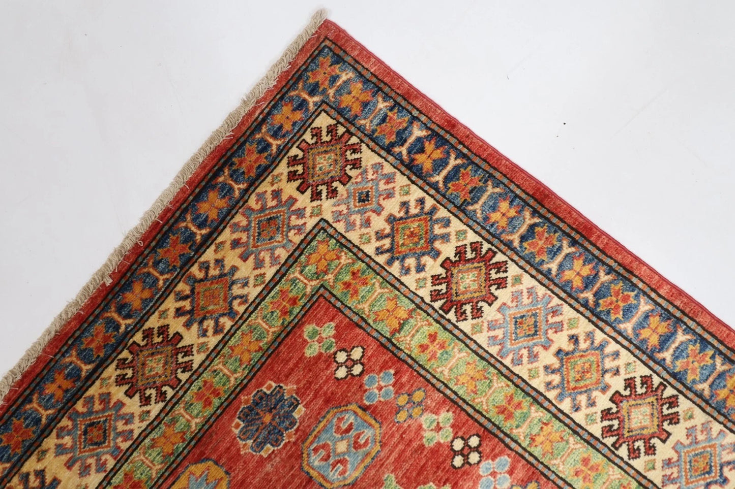 170 x 242 cm | Kazak Afghan Tribal Hand Knotted Veg Dye Wool Carpet
