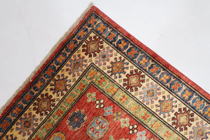 170 x 242 cm | Kazak Afghan Tribal Hand Knotted Veg Dye Wool Carpet