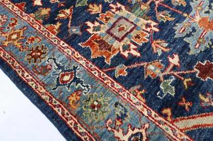 92 x 353 cm | Navy Afghan Tribal Hand Knotted Wool Runner