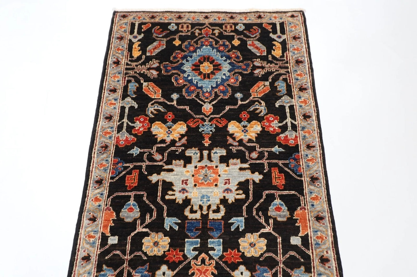 86 x 359 cm | Black Afghan Tribal Hand Knotted Wool Runner
