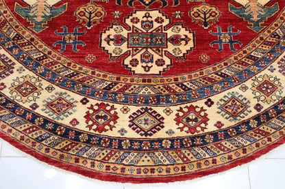 304 x 312 cm | Kazak Afghan Tribal Hand Knotted Wool Round Carpet