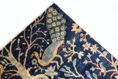 252 x 295 cm | Birds Navy Afghan Tribal Hand Knotted Carpet