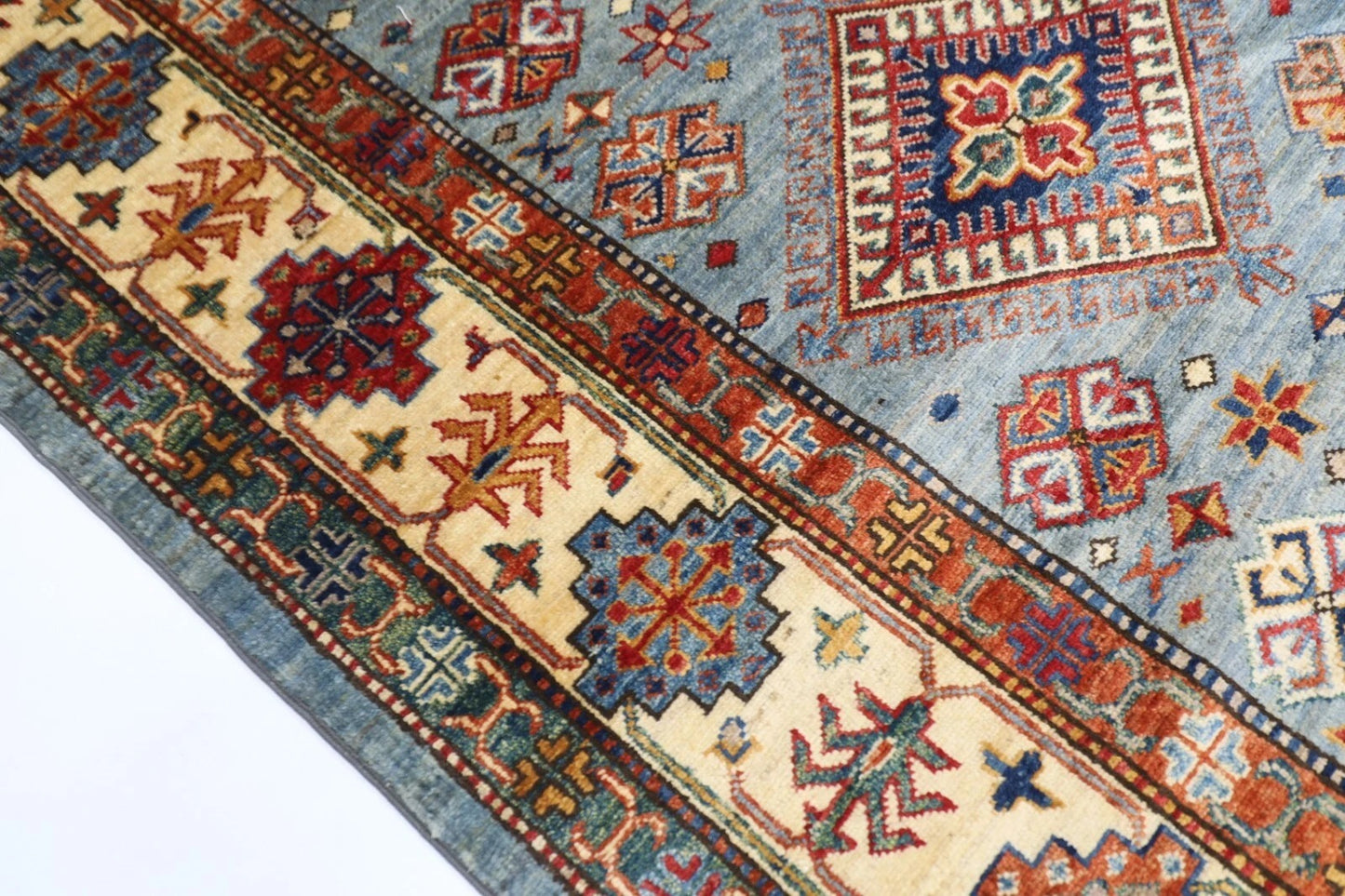 168 x 248 cm | Kazak Afghan Tribal Hand Knotted Veg Dye Wool Carpet