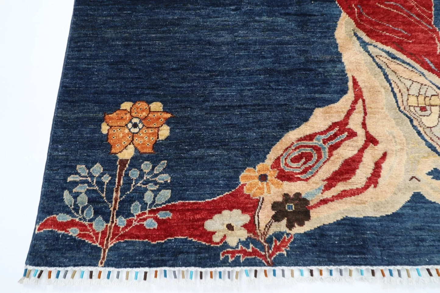 177 x 240 cm | Navy Afghan Tribal Hand Knotted Veg Dye Wool Carpet