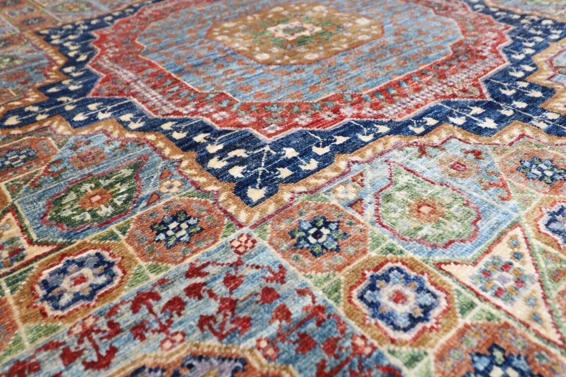 188 x 271 cm |  Mamluk Blue Afghan Tribal Hand Knotted Veg Dye Wool carpet