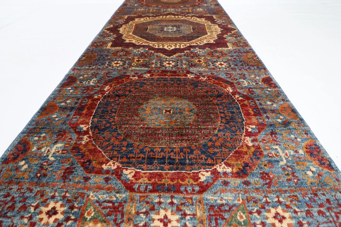 82 x 925 cm | Mamluk Blue Afghan Tribal Hand Knotted Wool Runner
