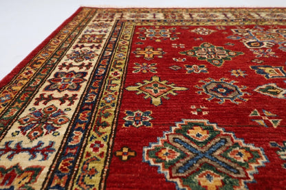 150 x 224 cm | Kazak Afghan Tribal Hand Knotted Veg Dye Wool Carpet