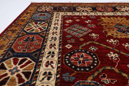 152 x 203 cm | Afghan Tribal Hand Knotted Veg Dye Wool Carpet