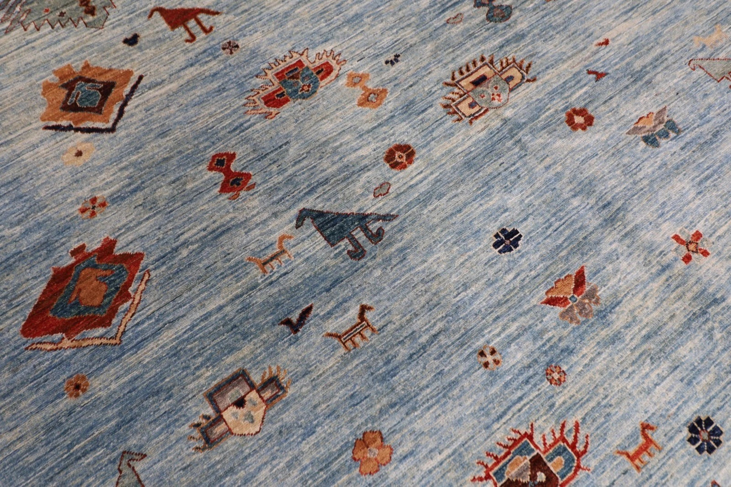 190 x 268 cm | Gabbeh Animal Blue Afghan Tribal Hand Knotted Veg Dye Wool Carpet
