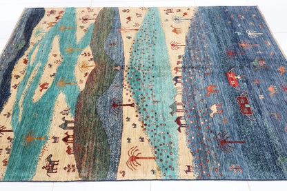 184 x 260 cm | Landscape Gabbeh Afghan Tribal Hand Knotted Veg Dye Wool Carpet