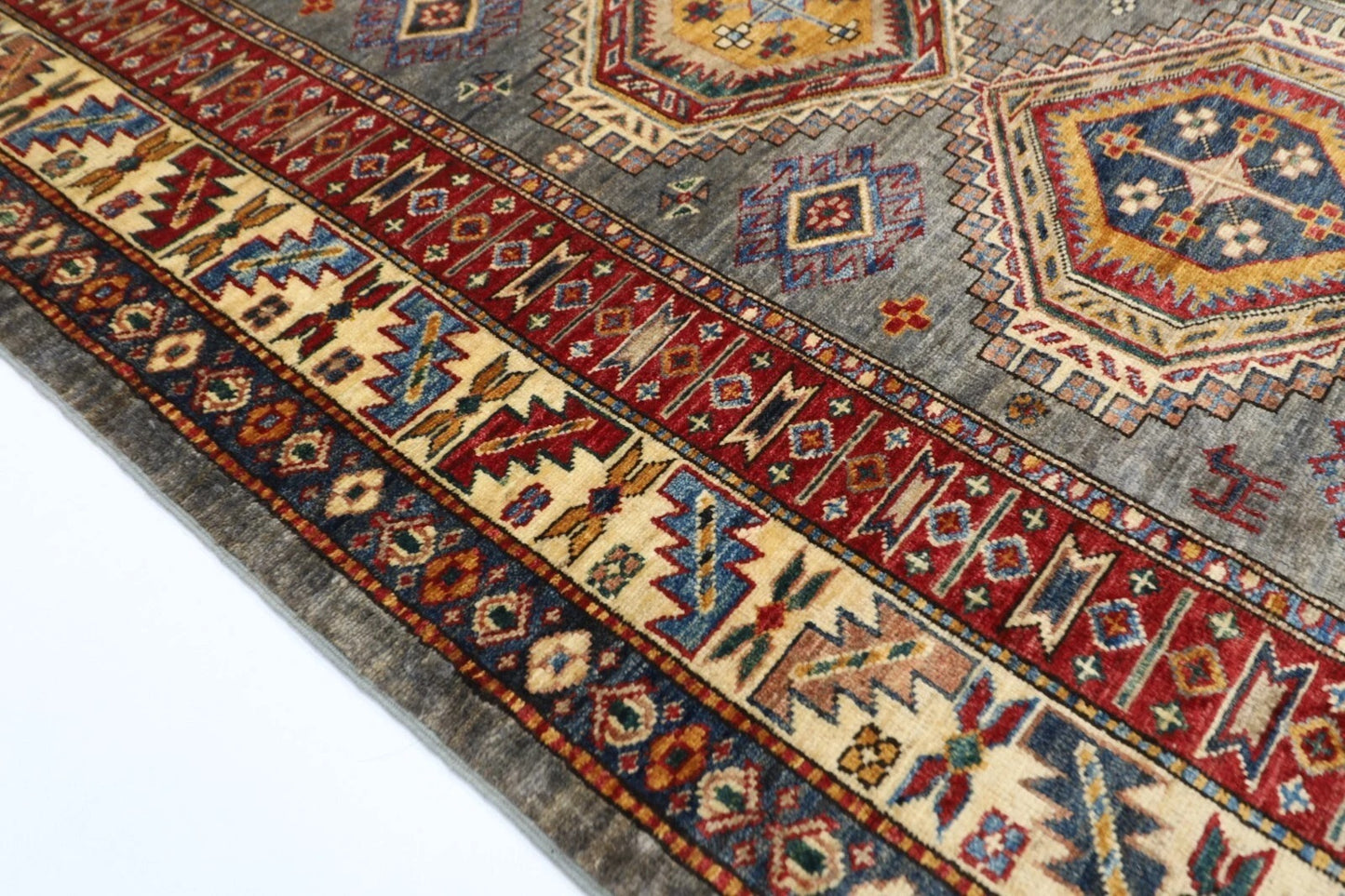 181 x 271 cm |  Kazak Gray Afghan Tribal Hand Knotted Veg Dye Wool carpet