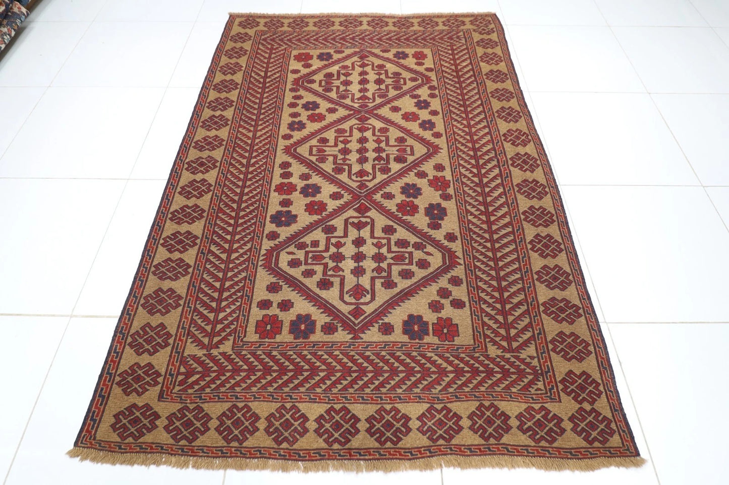 163 x 230 cm | Kilim Afghan Tribal Hand Knotted Veg Dye Wool Carpet