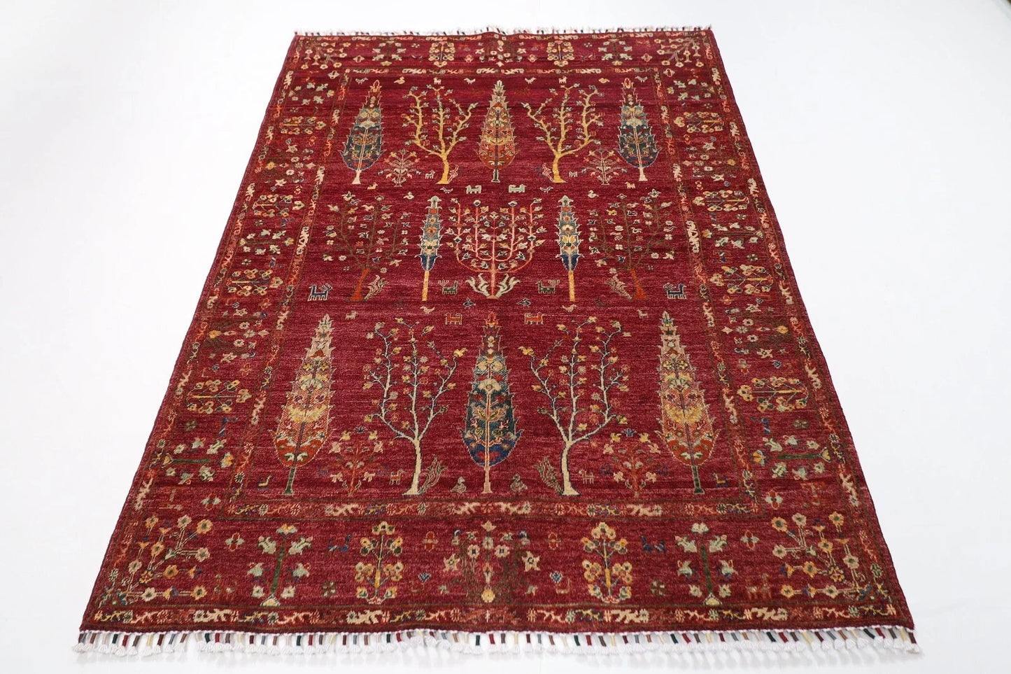 155 x 204 cm | Tree Afghan Tribal Hand Knotted Veg Dye Wool Carpet