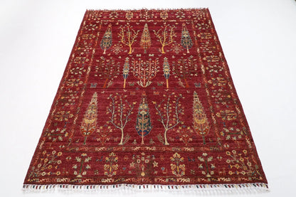 155 x 204 cm | Tree Afghan Tribal Hand Knotted Veg Dye Wool Carpet