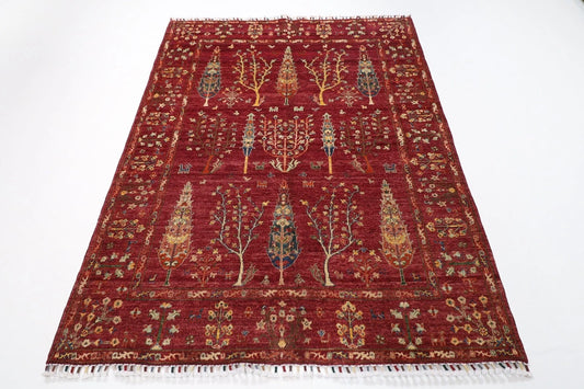 155 x 204 cm | Tree Afghan Tribal Hand Knotted Veg Dye Wool Carpet