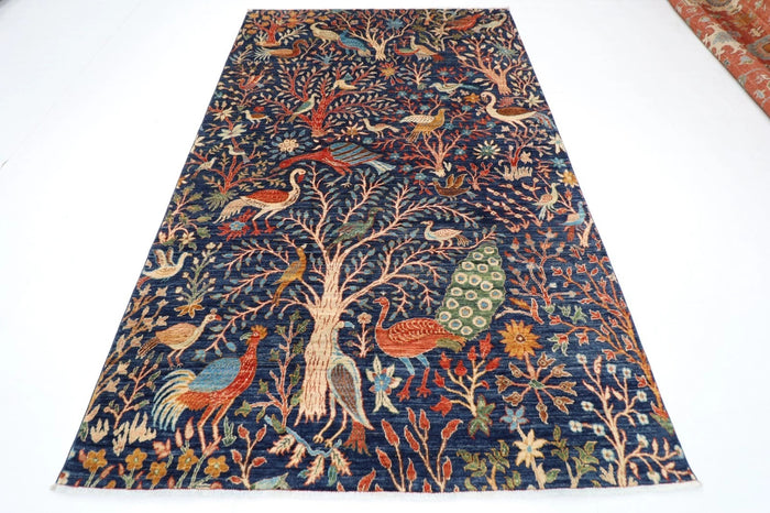 179 x 280 cm |  Birds Blue Afghan Tribal Hand Knotted Veg Dye Wool carpet