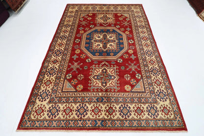 177 x 255 cm | Kazak Afghan Tribal Hand Knotted Veg Dye Wool Carpet