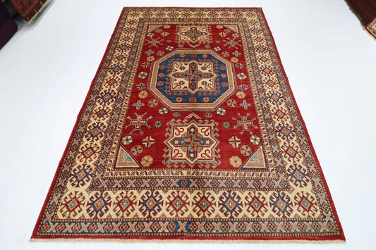 177 x 255 cm | Kazak Afghan Tribal Hand Knotted Veg Dye Wool Carpet
