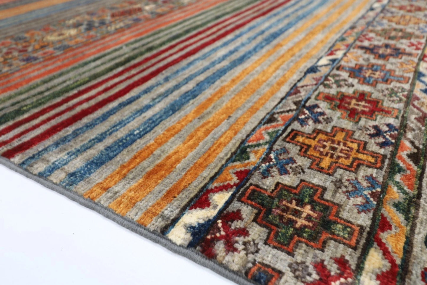 175 x 240 cm | Striped Afghan Tribal Hand Knotted Veg Dye Wool Carpet