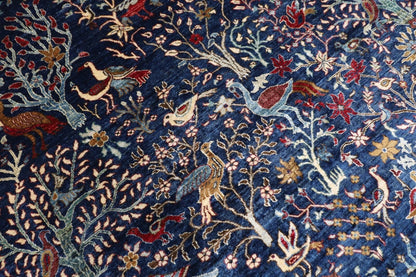 275 x 355 cm | Birds Navy Afghan Tribal Hand Knotted Carpet
