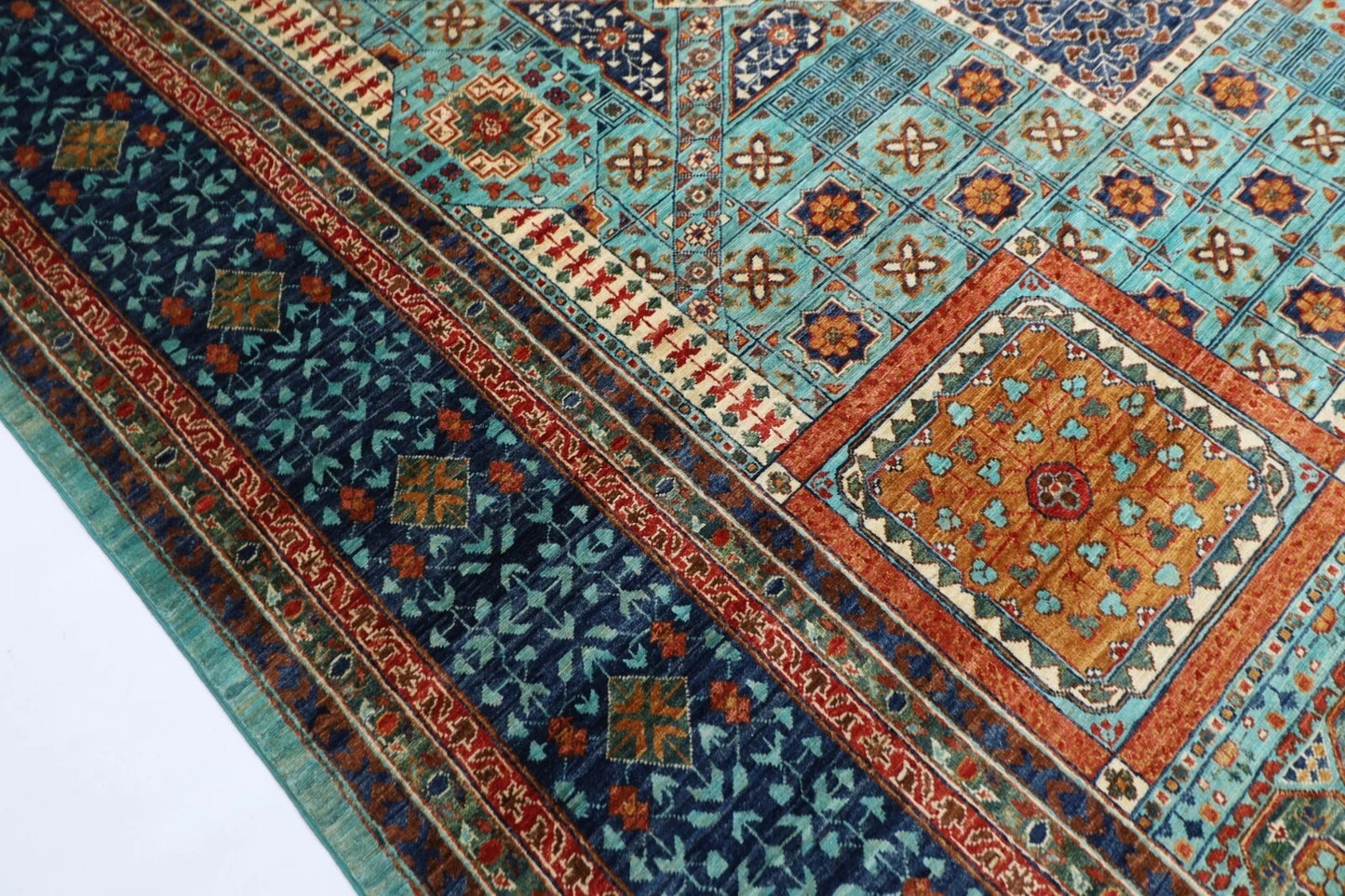 363 x 449 cm | Mamluk Turquoise Afghan Tribal Hand Knotted Carpet