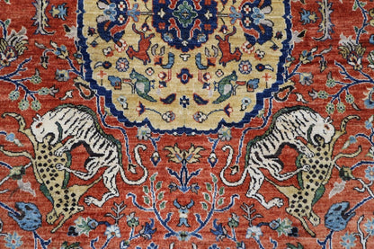 197 x 298 cm | Orange Afghan Tribal Hand Knotted Carpet