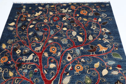 177 x 240 cm | Navy Afghan Tribal Hand Knotted Veg Dye Wool Carpet