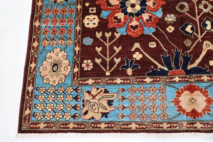 182 x 275 cm | Floral Brown Afghan Tribal Hand Knotted Veg Dye Wool Carpet