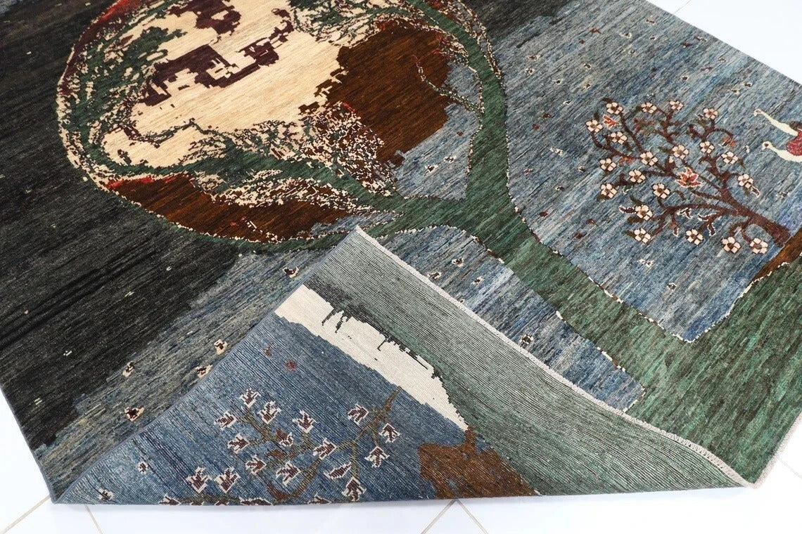 247 x 303 cm | Landscape Gabbeh Afghan Tribal Hand Knotted Carpet