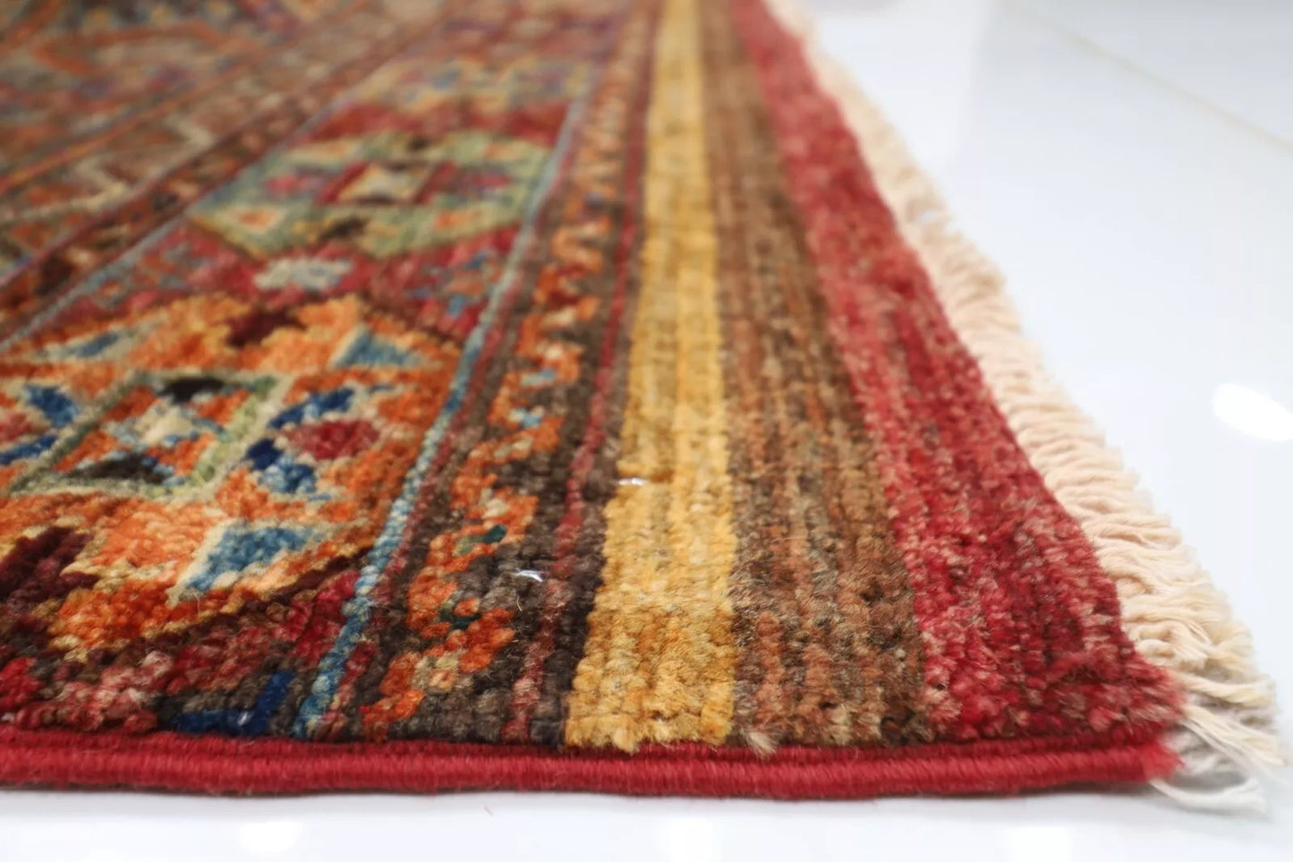 180 x 248 cm | Striped Afghan Tribal Hand Knotted Veg Dye Wool Carpet
