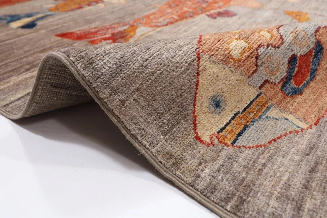 245 x 300 cm | Fish Party Afghan Tribal Hand Knotted Carpet