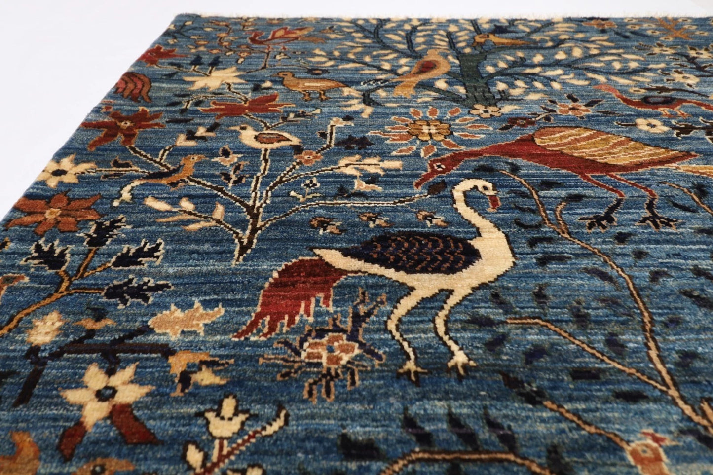 153 x 200 cm | Birds Afghan Tribal Hand Knotted Veg Dye Wool Carpet