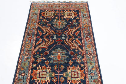 92 x 353 cm | Navy Afghan Tribal Hand Knotted Wool Runner