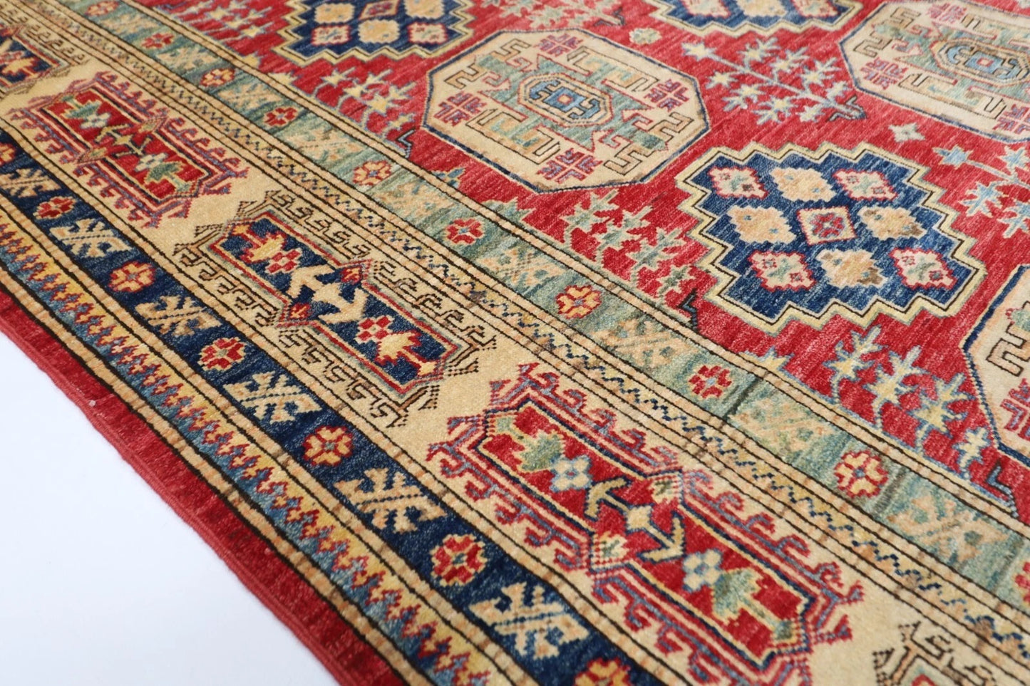 172 x 253 cm | Kazak Afghan Tribal Hand Knotted Veg Dye Wool Carpet