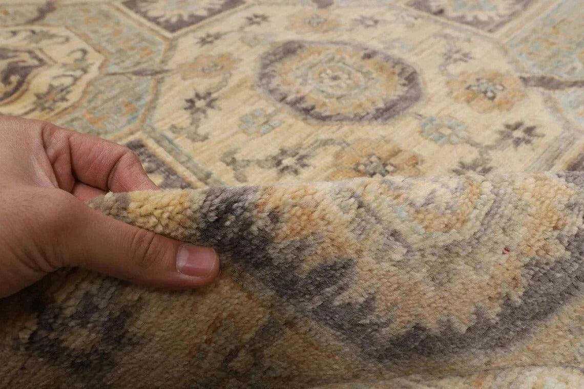 378 x 477 cm | Beige Afghan Handmade Large Size Area Rug Hand Knotted Carpet Living Room Rug