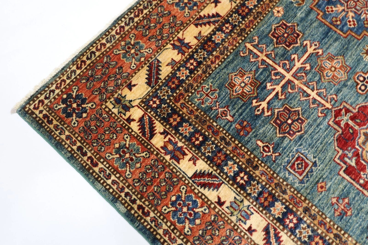 182 x 277 cm |  Kazak Blue Afghan Tribal Hand Knotted Veg Dye Wool carpet