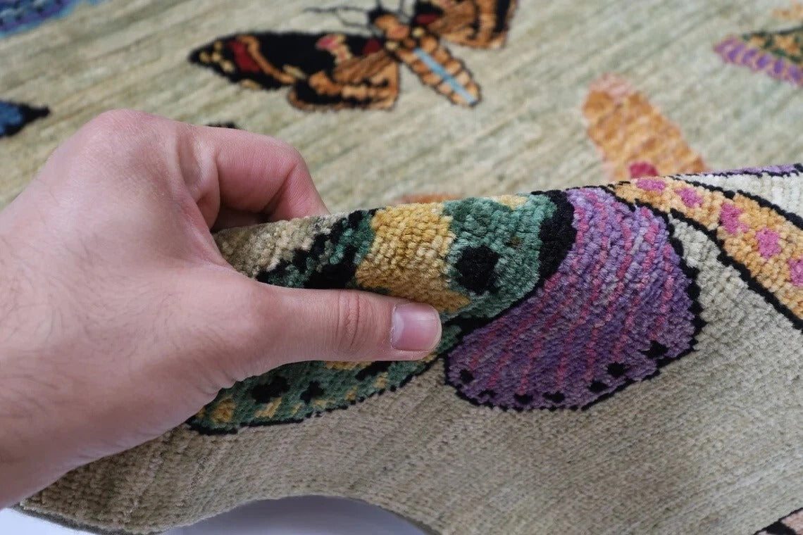 149 x 199 cm | Butterflies Afghan Tribal Hand Knotted Veg Dye Wool Carpet
