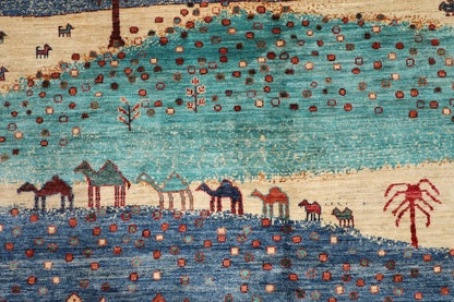 184 x 260 cm | Landscape Gabbeh Afghan Tribal Hand Knotted Veg Dye Wool Carpet